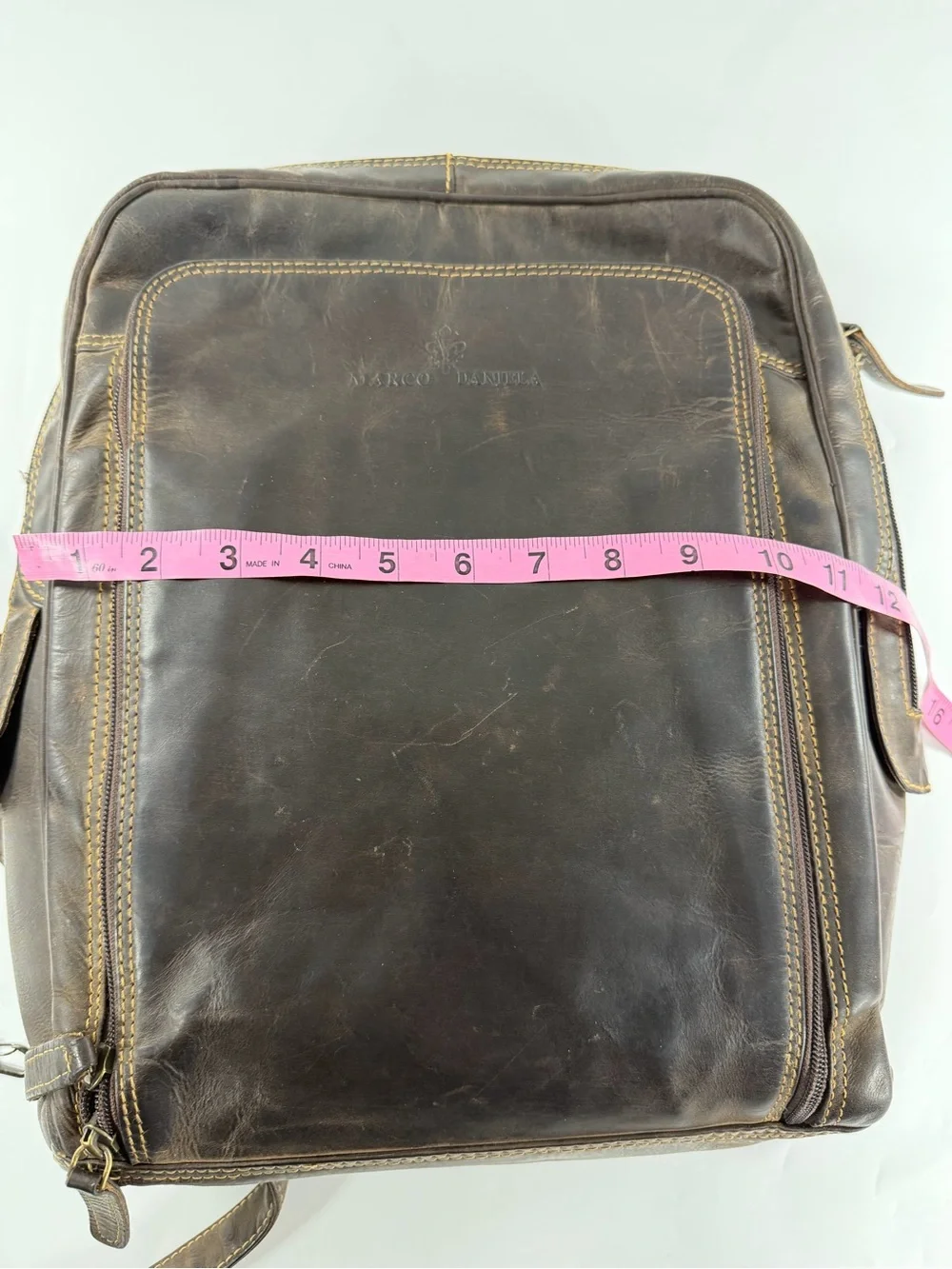 Vintage Distressed Leather Backpack Marco Daniela Brown Laptop Travel Bag